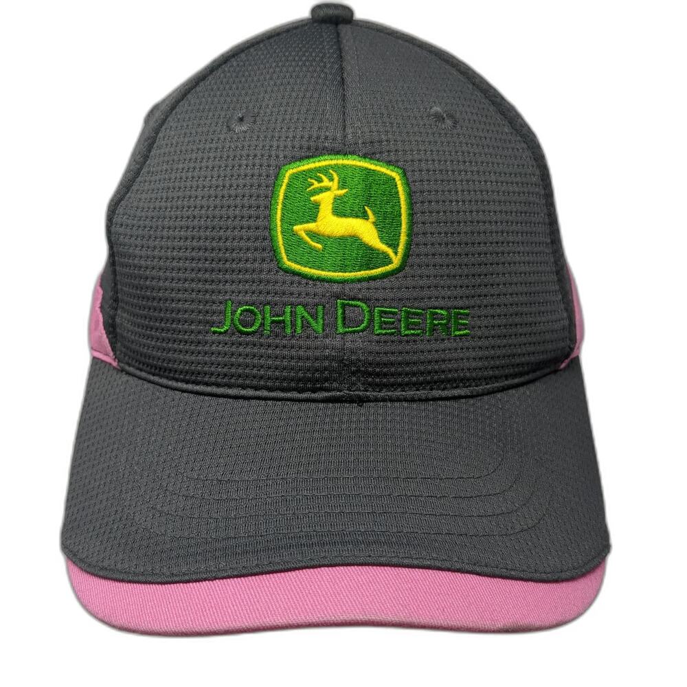 John Deere Baseball Cap Gray Pink One Size Slideback Waffle Texture Logo Hat